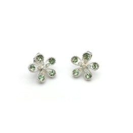 韓國花形綠色水鑽純銀針耳環-AE0005