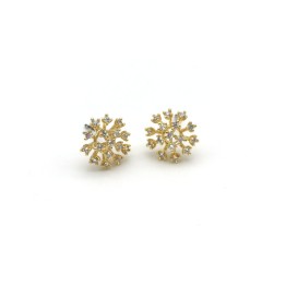 韓國花形水鑽純銀針耳環-AE0009