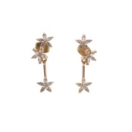 韓國花形懸垂式水鑽純銀針耳環-AE0017