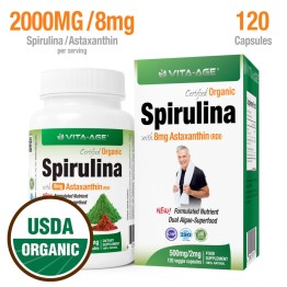 加拿大代購免費直送 USDA美國有機認證 螺旋藻+蝦紅素 Spirulina+Astaxanthin 1瓶x120 顆粒 增強免疫力
