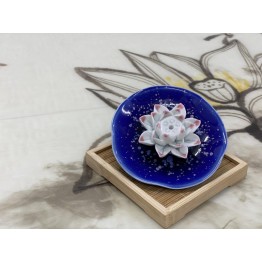 B2112022K 滿天星蓮花香托 Ceramic Stick Incense Burner Holder, Lotus, Dotted Blue Plate
