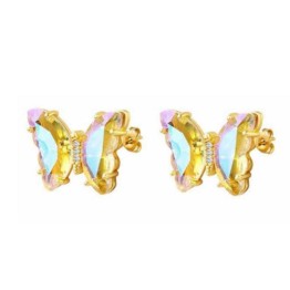 彩色玻璃蝴蝶耳環（金色）